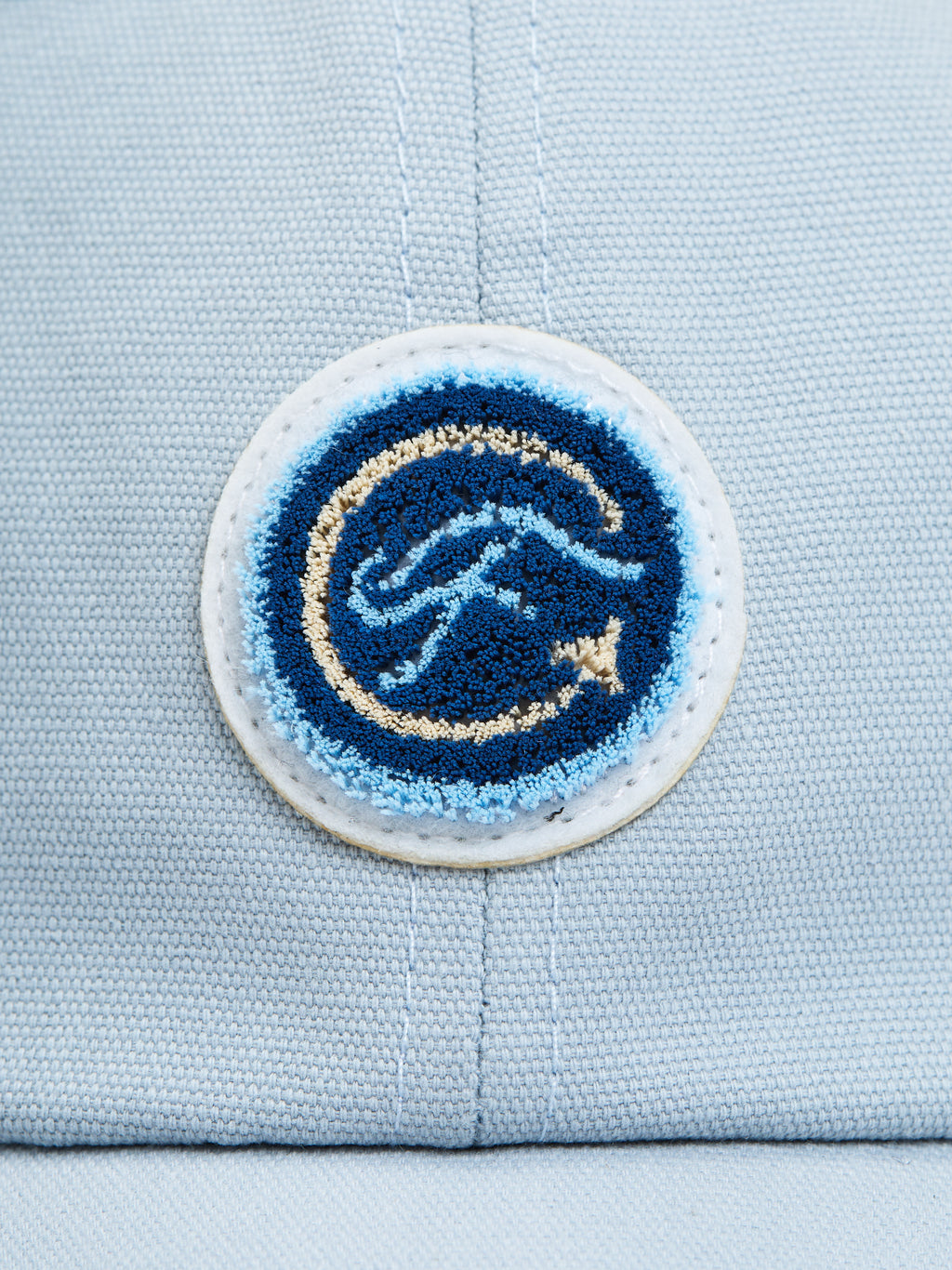 Circle F chenille patch detail — light blue