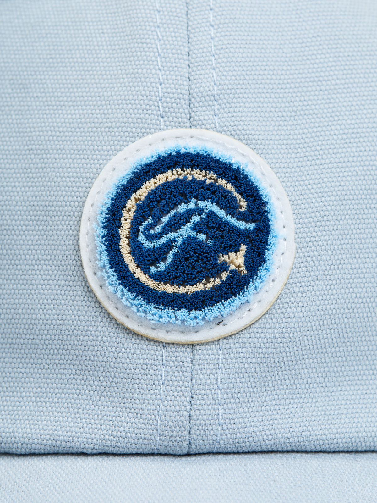 Circle F chenille patch detail — light blue